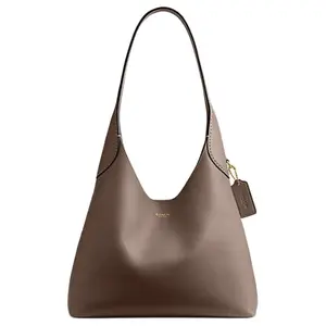COACH Brooklyn 28 Magnetic Logo Closure Pebbled Leather Tote Shoulder Bag For Women In Dark Stone Gray