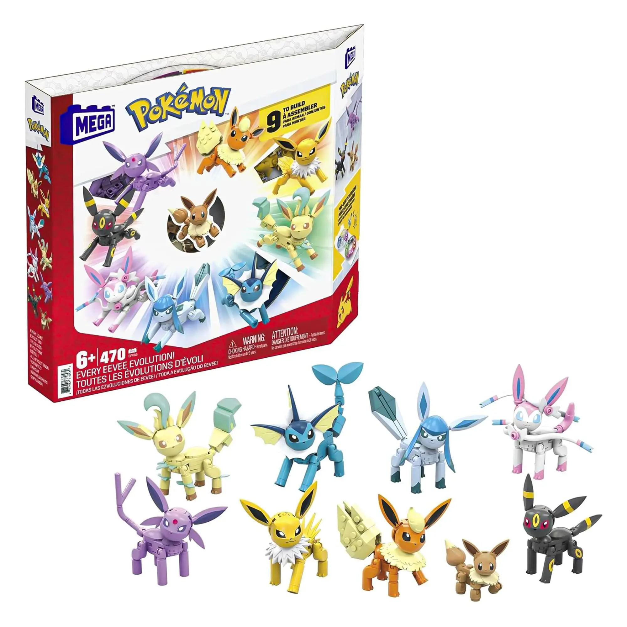 MEGA Construx Pokemon Collectible Building Set - 470-Piece, Every Eevee Evolution (Sylveon, Espeon, Glaceon) for Battle Play