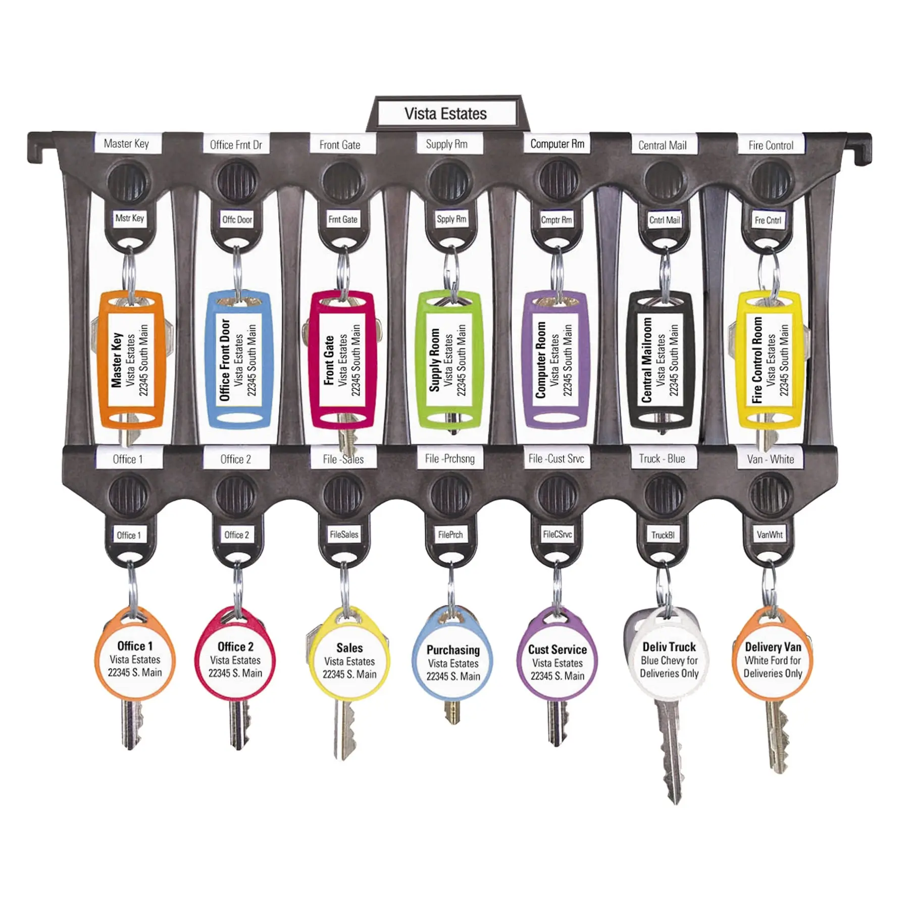 Lucky Line File-A-Key Organizer (Letter) Plastic Office File Folder Insert - 1 Base Unit, Holds 14 Units, 12.75in W x 6in L x 0.375in H, Snap Closure, Includes Labels & Snaps, for Property Management, Fits Filing Cabinets