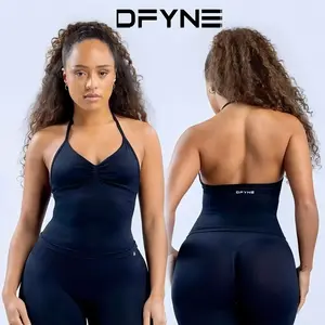 DFYNE Impact Longline Strappy Top Seamless Sculpted Fit with Cross-Back Support Bra & Booty-Lifting Bottoms Backless Gym Activewear High-Stretch Soft Durable Fabric