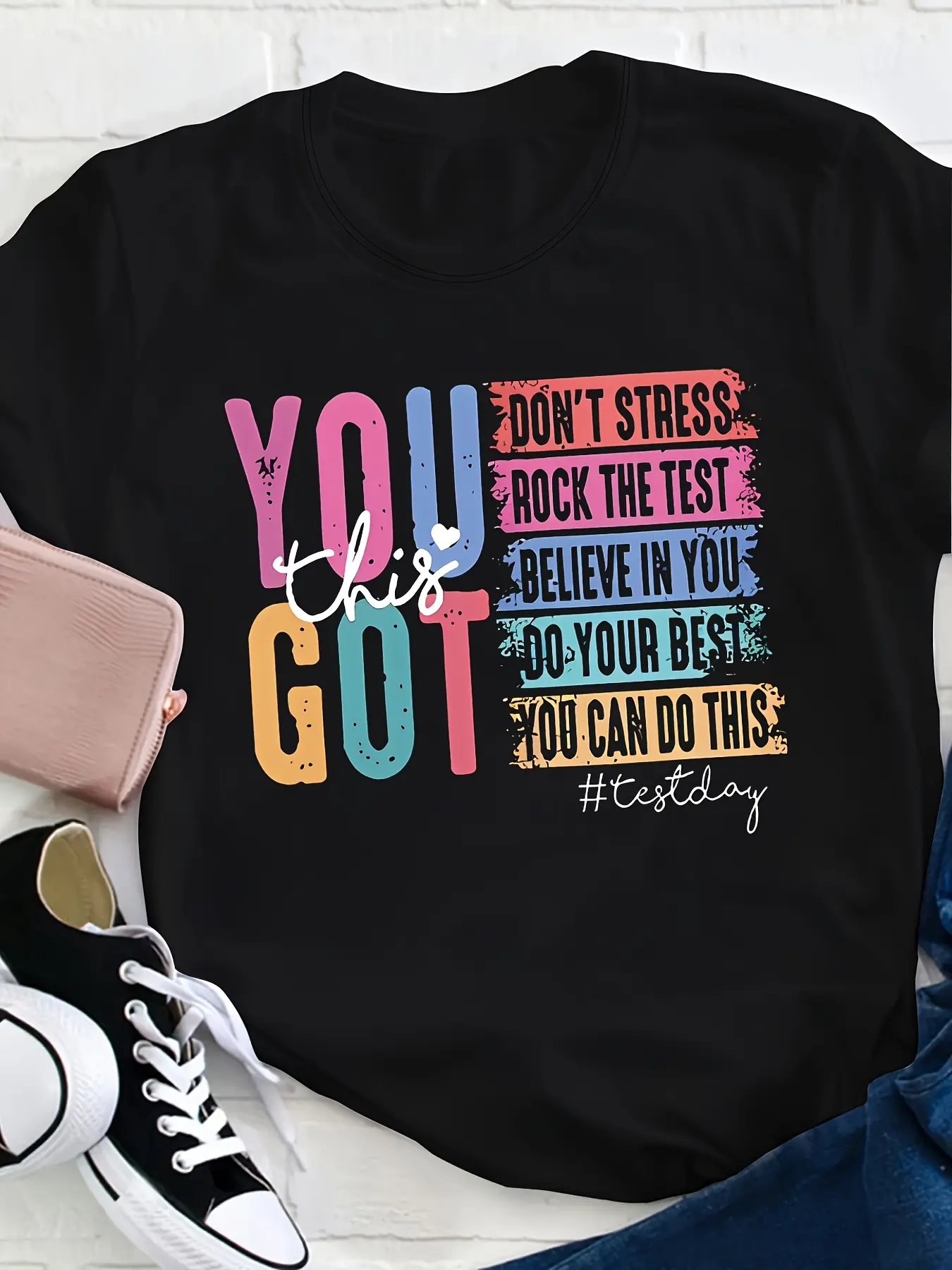 Plus Size, Women's Casual Fashion Printed T-Shirt in Sizes 0-8XL, Trendy Base Layer for Daily Outings, Personality-Enhancing, All-Season Wear, Comfortable Fit, "You Can Do It" Teacher T-Shirt