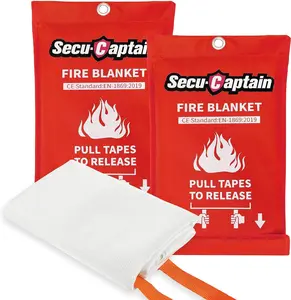 Secucaptain Emergency Fire Blanket for Home and Kitchen - 2 Pack 40"X40" Flame Suppression Fiberglass Fire Blankets for House Camping Car Office Warehouse Emergency Survival Safety SecuCaptain