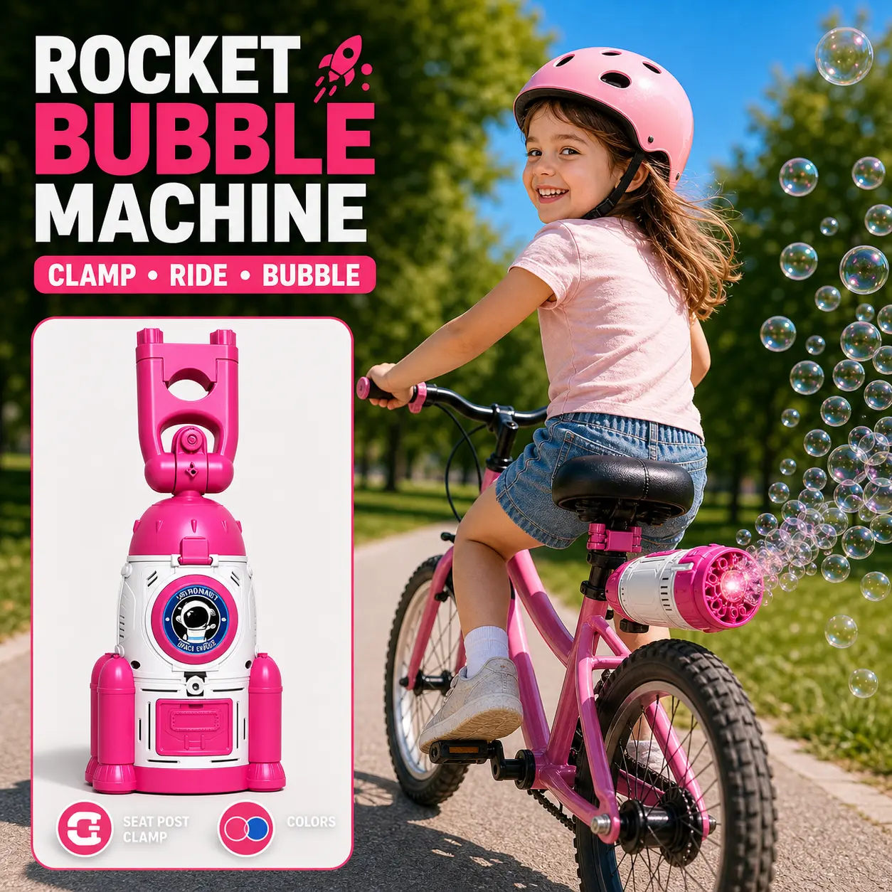 Automatic Car-Mounted Bicycle Bubble Machine for Kids, Bubble Maker Spring Summer Toys with Lights, Outdoor Rechargeable Blower Gift for Children