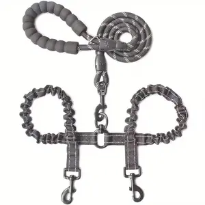 Dual dog leash - 360° swivel, no tangle walking leash with shock absorbing bungee for two dogs (large, 25-150 lbs, black)