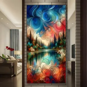DIY Diamond Art Painting Kit, Lake Scenery Pattern Diamond Art Painting without Frame, DIY Decor Painting for Bedroom Living Room Office, Wall Art Painting, DIY Kits