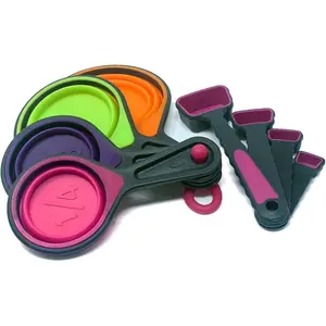 Collapsible Measuring Cups and Nesting Spoons - Adjustable Silicone for Cooking, 1 Set - Portable Portion Control for Liquid & Dry Kitchen Items Plastic Utensils Measure