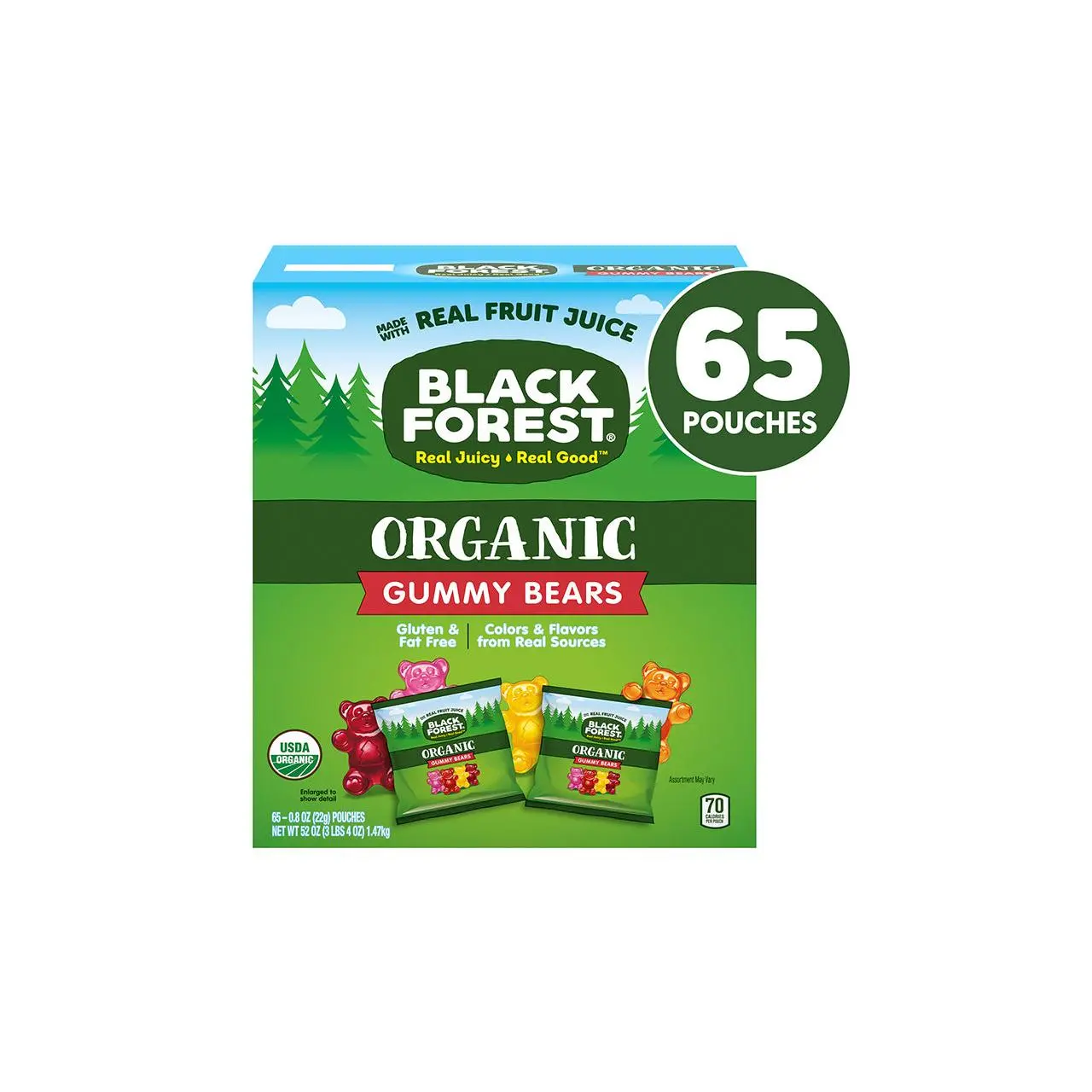 Black Forest Organic Gummy Bears, 0.8 oz, 65 Count - Gluten-free and Fat-free Snack - Sweet Fruit Chewy, Natural Soft