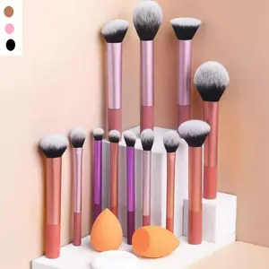 Professional Makeup Brush Set with 12 Brushes, 2 Beauty Sponges, 1 Powder Puff, Blush Brush, Loose Powder Brush, Artist Brush Set