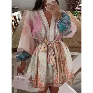 Women's Short Dress, Casual Boho Style Long Sleeve Dress for Beach Vacation Holiday, Ladies Summer Clothes, Womenswear（gift）Gift