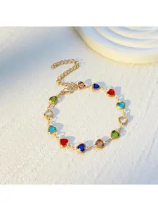 [1pc] Candy-Colored Heart-Shaped Seven-Color Link Bracelet, Rhinestone-Embellished Elegant Jewelry for Party, High-Quality Charm Bracelet, Pride 2026, Stylish and Versatile Delicate Jewelry for Birthday Gifts.