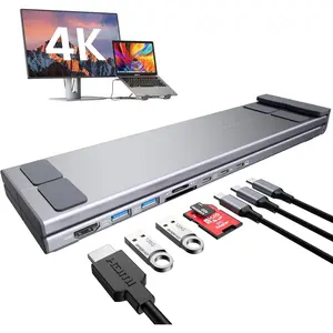 USB C Laptop Docking Station Stand, Dock Tablet Stand, 8 in 1 USB C Hub with 4K HDMI, 2 USB 3.0, PD 100W, Universal Dock Station for MacBook Pro/Air///Surface/, Plug and Play