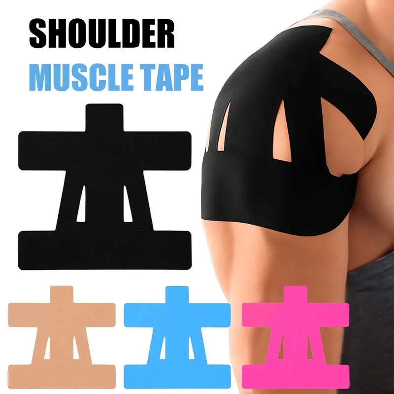 10 Count Pre-Cut Kinesiology Tape for Shoulders, Waterproof Elastic Athletic Tape for Muscle Support and Pain Relief, Black, Muscle Enhancement, Muscle Support Sports Tapes
