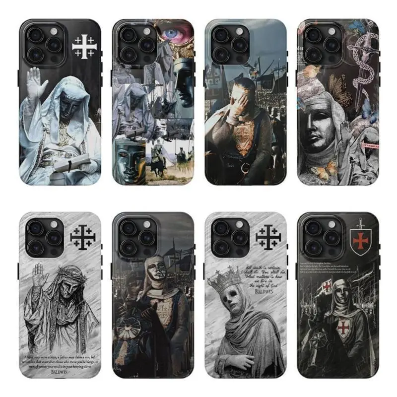 Baldwin IV The Leper King Crusader King Polycarbonate Shell Phone Case, Medieval Christian Cross Armor Rubber Cover with Wireless Compatibility, Shock Resistance & Protection, Gothic Faith Accessory for iPhone 17-12 11 Pro Max Plus, Galaxy S26-S22
