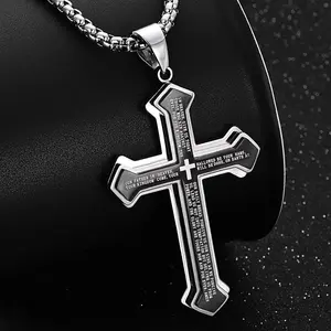 Stainless Steel Cross Pendant Necklace for Men Boys,Christian Cross Pendant with 24 Inches Chain Cross Necklace Jewelry Gifts Easter Gift