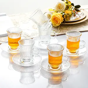 Glass Coffee Mugs Set of 6,5.2Oz Clear Espresso Mugs, Glass Diner Cups with Handle Diner Latte Cup with Footed Base for Hot Beverages,Cappuccino Cups, Stylish Drinkware