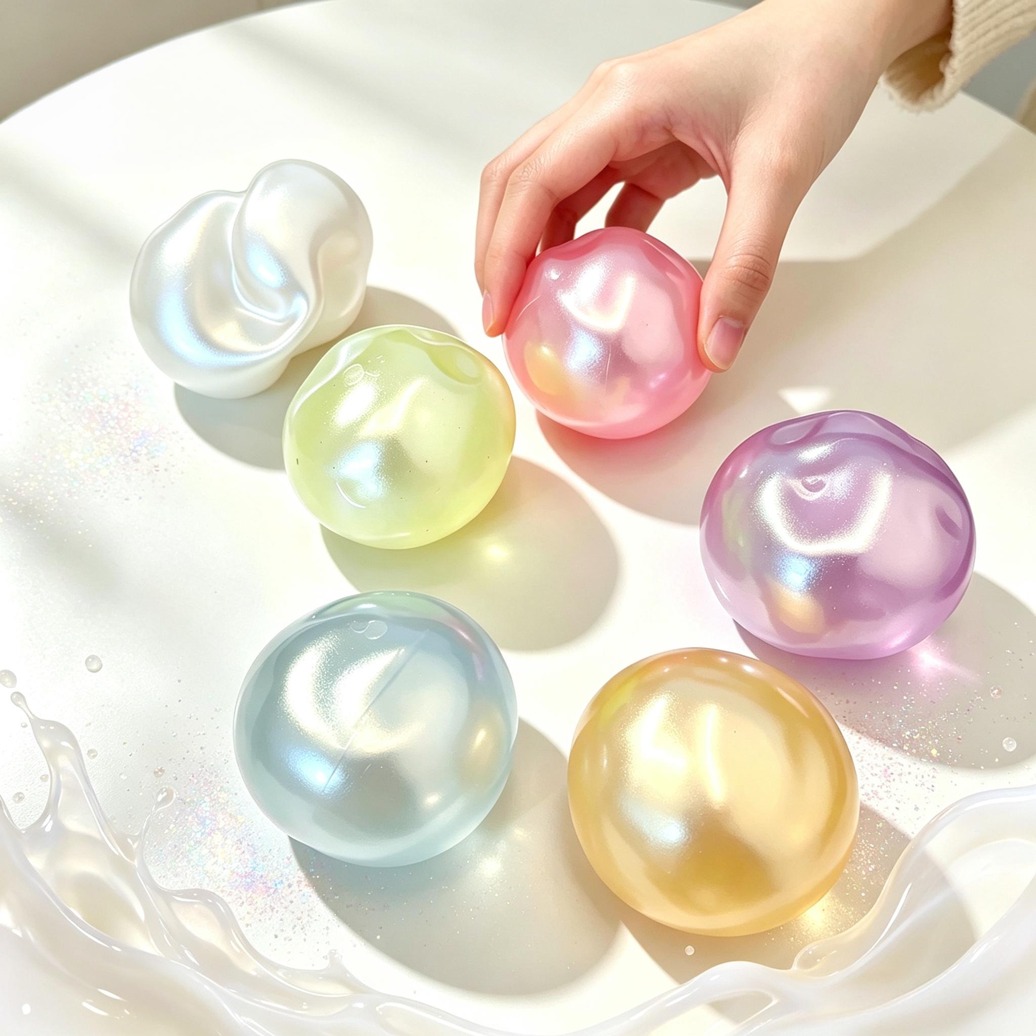 Pearlescent Coconut Oil Squishy Stress Ball Handmade Macaron Squishies Toys