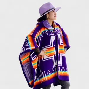 Exclusive Wool Cape “Chakana” Design - Warm, Thick, Premium Alpaca, Unisex, Authentic & Unique Handcrafted Poncho. Best Gift! Poncho Wool Coats Tops Women