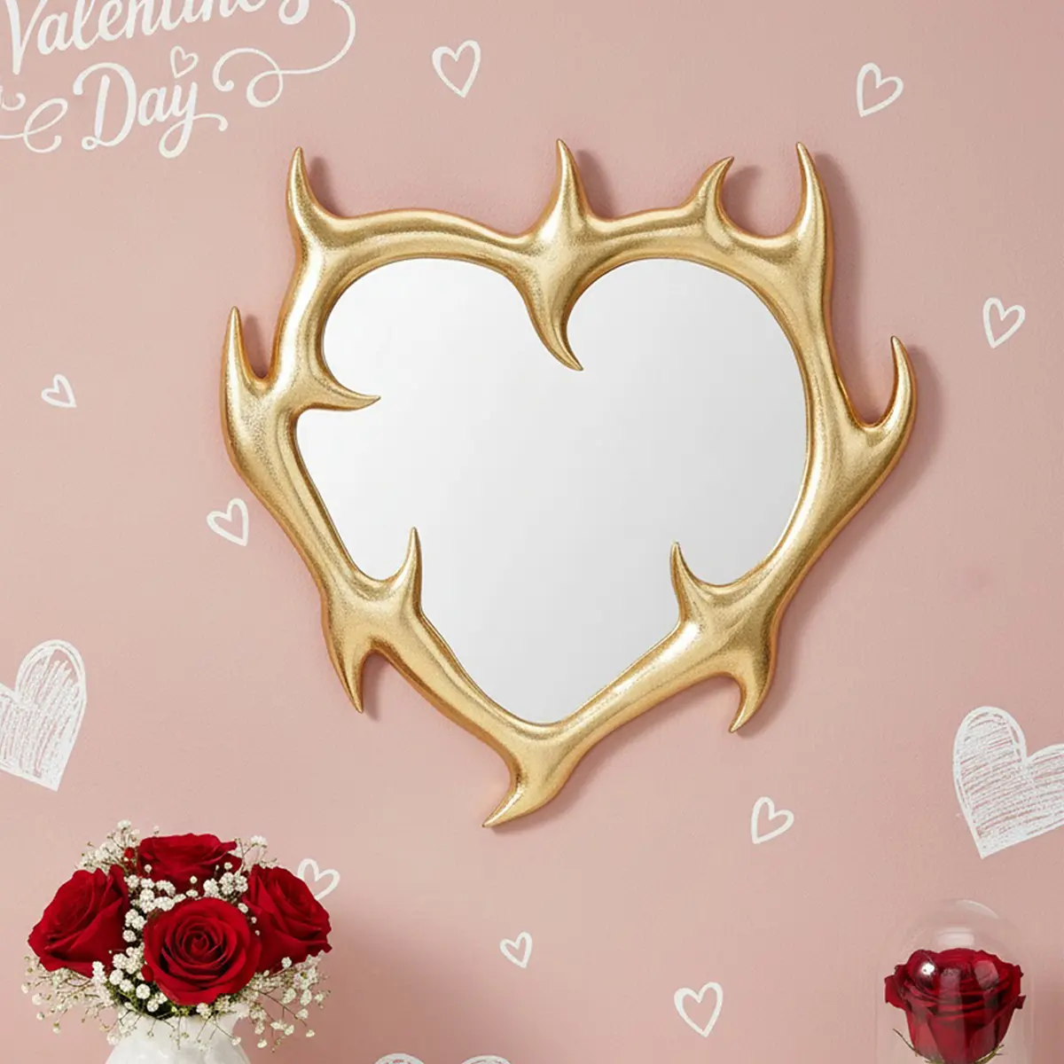 Creative Silver Flame Heart Resin Wall Mirror, Modern Mirror, Home Decorative Mirror, Valentine's Day Room Decoration, Wedding Party Decor, Home Hanging Ornament, Wall Decor Mirrors