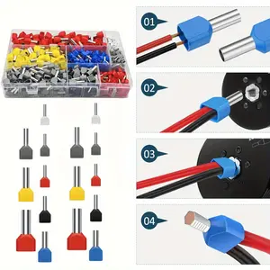 750Pcs/Set Electrical Terminals for Wires Sleeves Connector,Dual Bootlace Ferrule Kit,Wire Ferrules Twin Ferrules Connectors,Insulated Crimp Connector Set,Hand Tools Kits