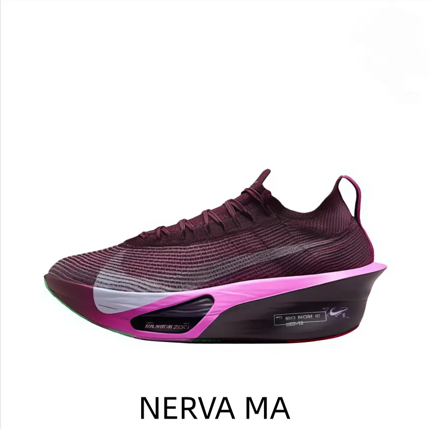 Burgundy pink gradient carbon plate racing athletic shoes with seamless fly knit upper, ultra thick air cushion delivers explosive rebound for marathon and sprint training