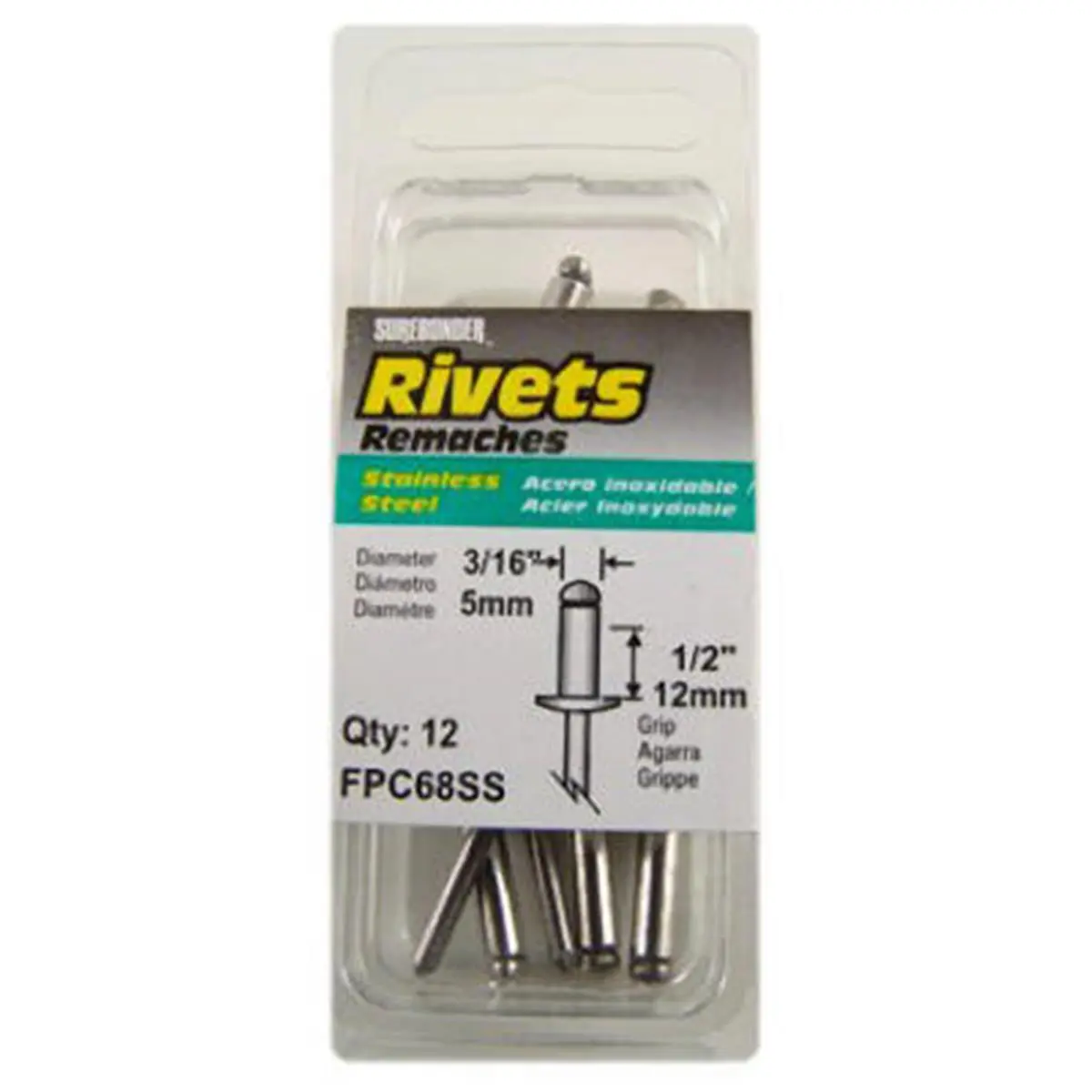 Surebonder Long All-Stainless Steel Fasteners, 0.376-0.500 in Grip Range for Secure Connections, 12-Pack, Rivets, Sailing, Water Sports, Secure Joints