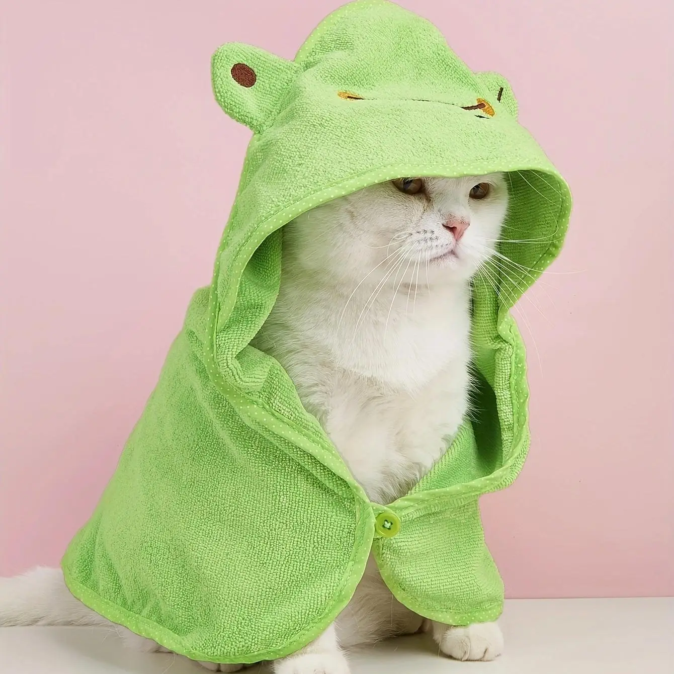 Cat Bath Towel, Cartoon Frog Design Pet Bath Towel, Soft Pet Bathrobe, Pet Grooming Cloak