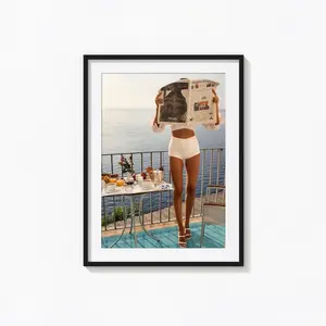 [UNFRAMED POSTER] Woman Reading Newspaper Print, Fashion Magazine Art, Old Money Aesthetic, Vintage Print, Photography Prints, Museum Quality Photo Art Print