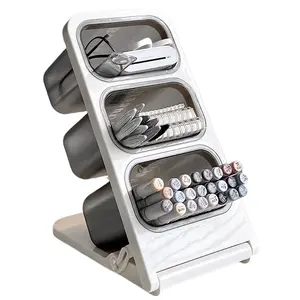 Large Capacity Desktop Organizer for Students, Slanting & Marker Pen Holder and Multi-Level Storage Rack for Office Stationery, Ideal for Tea Bags, Coffee, and Makeup Brushes, Multi Grids Organizer, Office Accessories