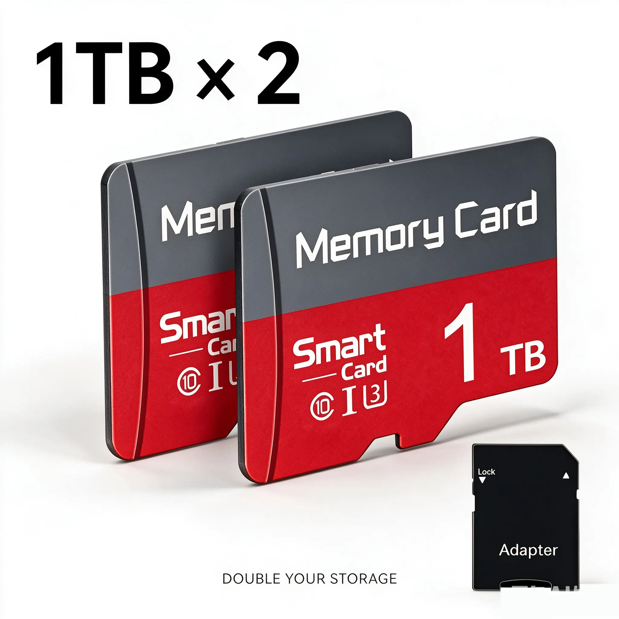 2-Pack 1TB, micro sd card, practical memory card, class 10 sd card, with 2 SD adapters, for smartphone, sat nav, micro sd memory card, ideal for trusted data management