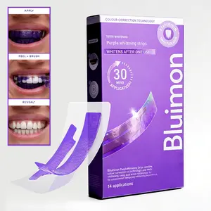 Bluimon Purple Teeth Whitening Strips with Free Cheek Retractor 7/21 Sessions Nano-Hydroxyapatite Safe for Enamel Non-Sensitive Peroxide-Free