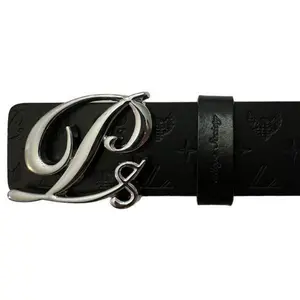 Monogram Leather HC Belt Silver Buckle Black Reversible 100% Genuine Leather with Embossed Privilege Society Monogram
