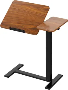 Overbed Table Adjustable Height Rolling Bedside Desk with Wheels, Pneumatic Tilting Top Mobile Laptop Stand Side Workstation for Home Bedroom Hospital Use