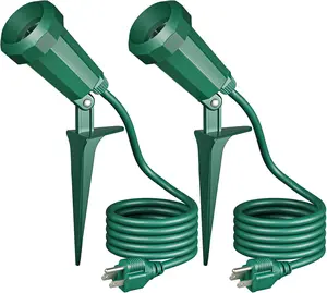 120V Spotlights Outdoor, 6FT Cord, Weatherproof Plug in LED Flood Stake Lights, E26 150W PAR38 Bulb, 120 °   Adjustable Landscape Light Socket for Holiday, Patio, UL Listed, 2 Pack