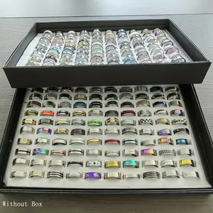 50pcs Wholesale Bulk Stainless Steel Ring, Fashion Classic Simple Mixed Style Jewelry Wedding Party Gifts For Women Men Jewelry