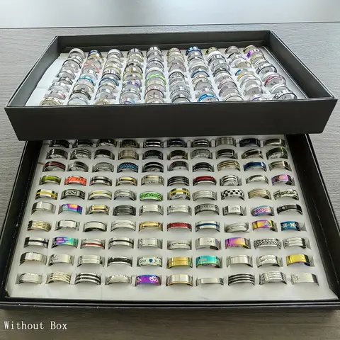 50pcs Costume Jewelry Rings Set - Plain Stainless Steel Round Bands, Random Sizes (16-22mm,17mm,20mm), Unisex All Fit, Mixed Styles, Assorted Colors, Classic Simple Design for Party Wear, Wedding Gifts (Festive & Party Supplies, Female-Friendly)