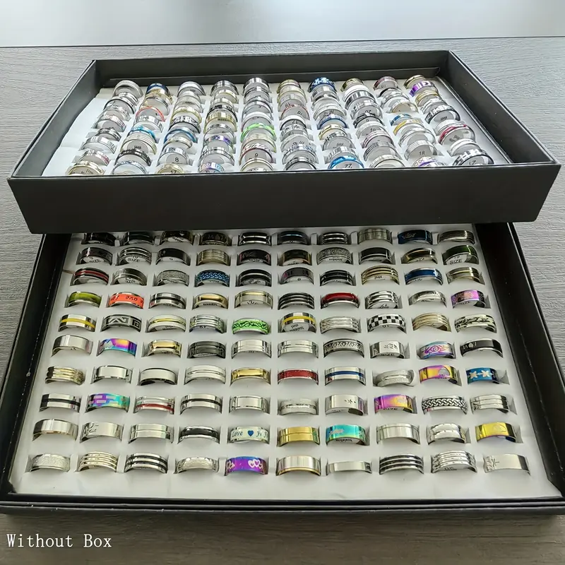 50pcs Costume Jewelry Rings Set - Plain Stainless Steel Round Bands, Random Sizes (16-22mm,17mm,20mm), Unisex All Fit, Mixed Styles, Assorted Colors, Classic Simple Design for Party Wear, Wedding Gifts (Festive & Party Supplies, Female-Friendly)