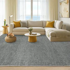 grey9*12 FT-Area Rugs, Washable Living Room Rugs Boho Non-Slip Dining Room Rug Soft Ultra Thin Waffle Print Large Bedroom Rugs Indoor Floor Carpet For Living Room Bedroom Dining Room, Light Grey/Gray/Brown