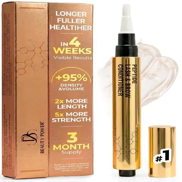 Beauty Power Eyelash & Eyebrow Conditioner - Prostaglandin-Free & Hormone-Free - Dual Peptides & Vitamin B5 for Thicker Fuller Lashes - Safe for Sensitive Eyes - 5ml (3-Month Supply)