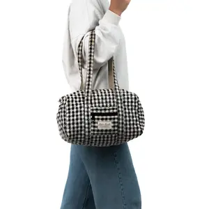 Moon Nude Classic Mini Duffle Bag – Multi-Design Collection | Quilted Gingham Gym & Travel Bag with Zippered Front Pocket, Compact Everyday Carry