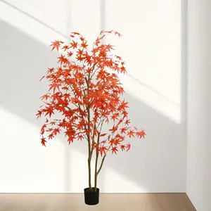 Autumn Maple Artificial Fall Tree, Maple Tree Prelit Fall Decorations with pot for Indoor Outdoor Autumn Harvest Halloween Thanksgiving, Faux Fall Tree Red Maple Leaves Silk Maple Tree with Planter