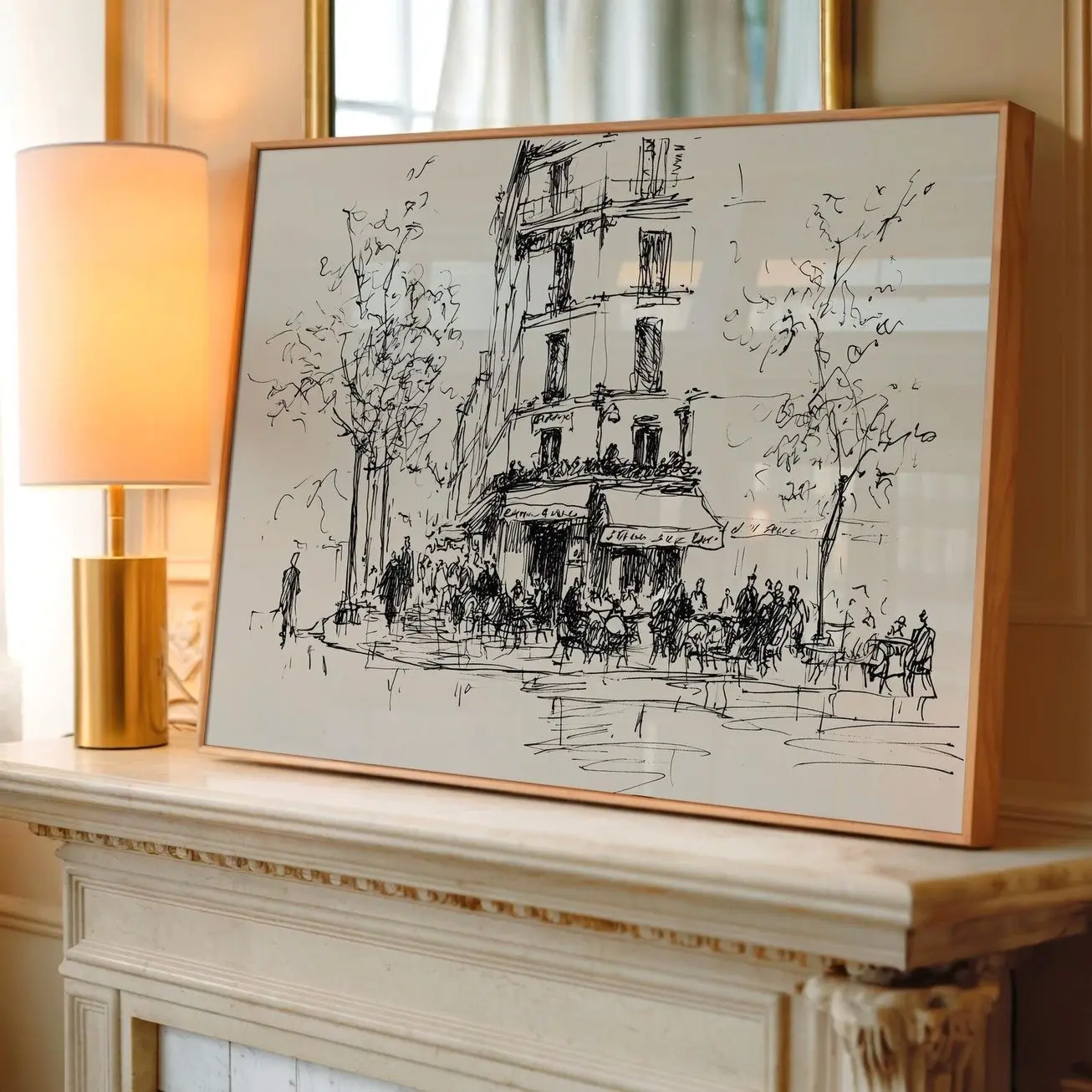 Paris Street Sketch Wall Art, Vintage French City Poster, Minimalist Line Decor Z