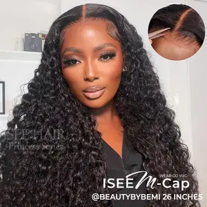 ISEE HAIR Wear Go M-Cap Water Wave 9x6 Pre-Cut HD Lace Front & Pre-Bleached Tiny Knots & Pre-Plucked Natural Hairline Glueless Human Hair Wigs - Medium Size Cap Gift for Girlfriend/Wife/Family #SpringStatements#greenish#TikTokShopSpringGlowUp