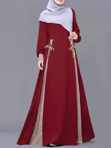 ZANZEA Women's Casual Dress, Muslim Dress, Modest Style Dress, Long Sleeve Dresses, Colorblock Long Sleeve Lantern Sleeve Design, Perfect for Daily Outing, Comfortable and Stylish Clothing, Muslim Outfits, Islamic Clothes