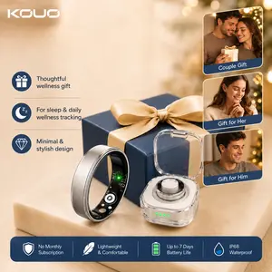KOUO T20 Smart Ring, Sleep Tracking Ring with Heart Rate, HRV, SpO₂, Stress Trends, No Subscription, IP68 Waterproof Wellness Tracker for Women & Men