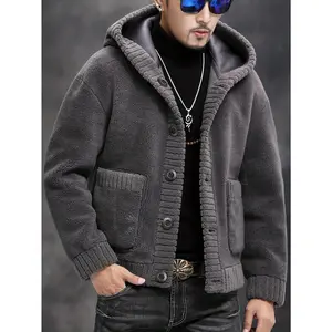 Men's Reversible Faux Fur Hooded Jacket - Casual Winter Jacket with Down Shoulder Sleeves, Windproof and Warm, Solid Color, Button Closure, Winter Clothing