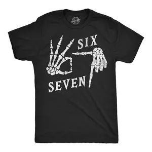 Mens Funny T Shirts 6 7 Skeleton Hands Sarcastic Viral Meme Graphic Novelty Tee For Men Mens Funny T Shirts Cool Vintage Fashion T-Shirt Gift Classic Menswear Funny Meme Short Sleeve Novelty Tees for Guys Black - 6