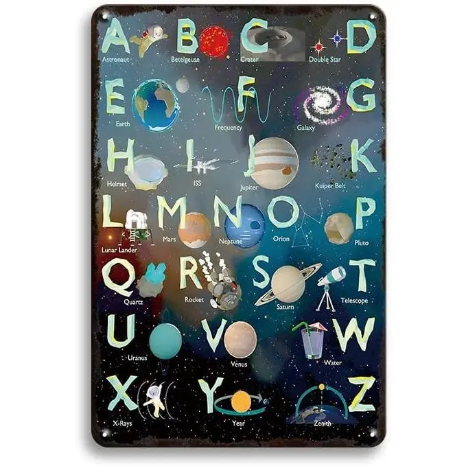 Metal Hanging Wall Art Sign with Space Knowledge, Lightweight Durable Nail-Mounted Decoration for Boys' Bedroom Home Decor, Easy to Install