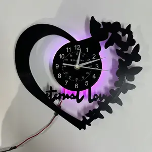Vinyl Record Wall Clock,Vintage Heart-Themed Design with 7-Color LED Lighting,Silent Wall Clock,Creative Decorative Clock,Valentine's Day Decor,Ideal for Bedrooms, Living Rooms, and Offices ,Birthday & Valentine's Day Gift