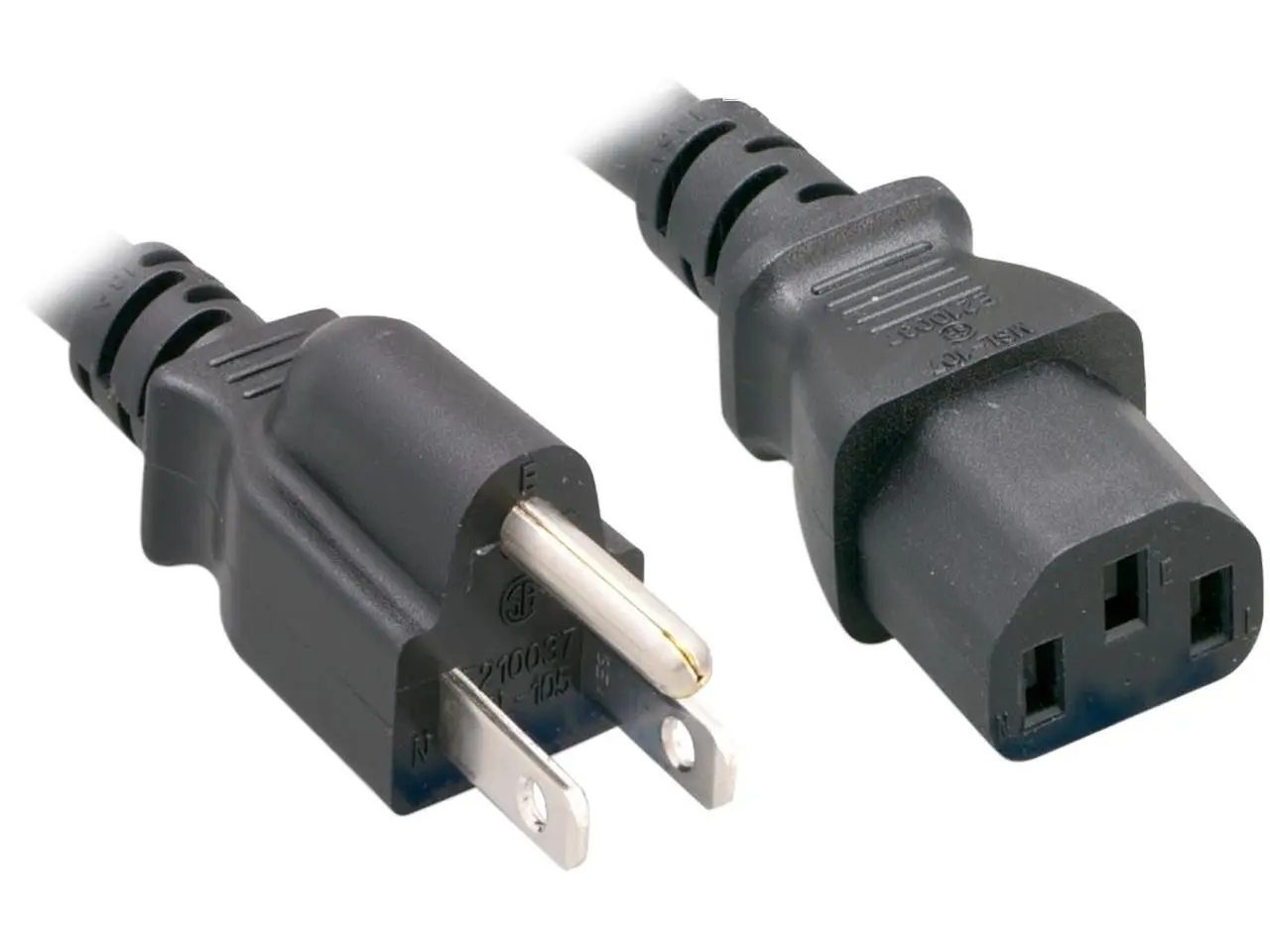 Nippon Labs 16 AWG Standard Power Cord NEMA 5-15P to C13, NEMA5-15P/IEC320 C13, SJT, 13A, 125V, 1ft. Black Cable