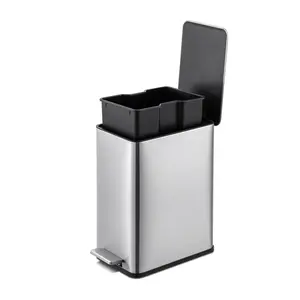 Qualiazero 2.6 Gallon Slim Stainless Steel Step Trashcan - Leakproof Inner Bucket - Foot Pedal Opening - Non-Skid Base - Perfect for Bathroom, Bedroom, Office, Dorm Bin